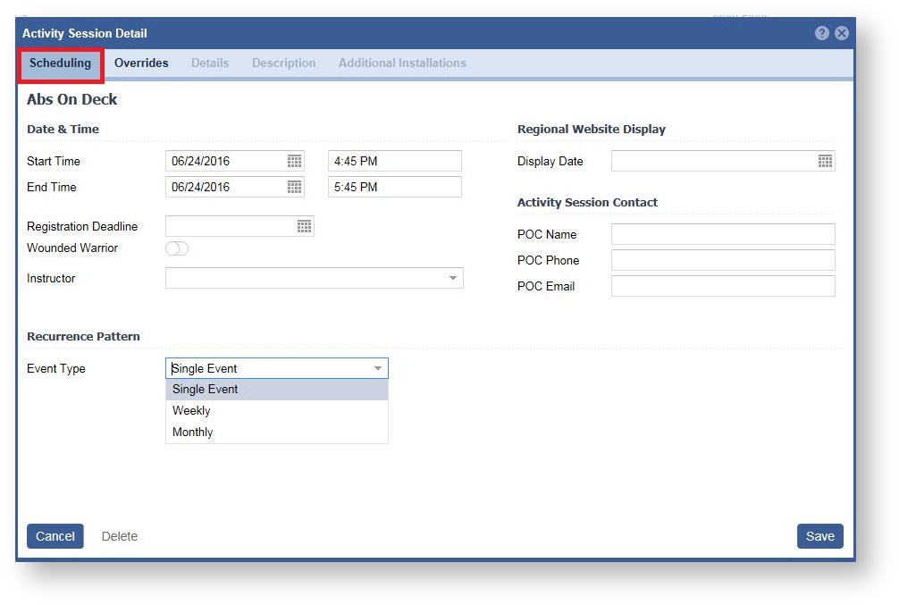 NFDMS User Guide > Lesson 9 - Create an Activity Session (Calendar) > Lesson9.5.JPG